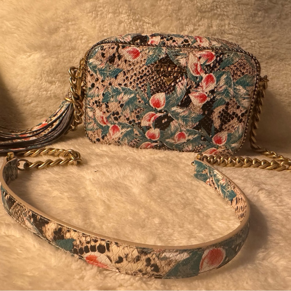 Crocodile Leather Floral Patterned Crossbody Bag